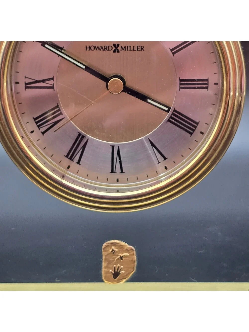 Vintage Howard Miller Athens Brass Glass Clock 613-627 Heavy Table Clock Working